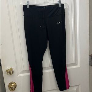 Nike Black Leggings with Pink Side Panels and Swoosh